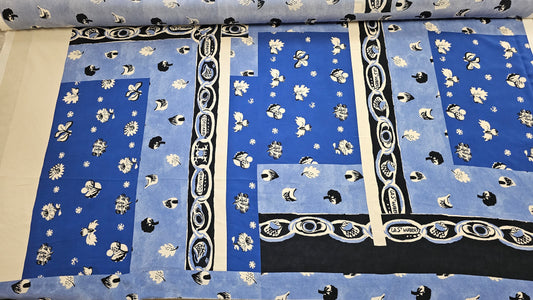 Silke Printed Panel Blå Hvid