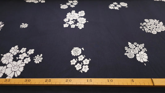 Bomuld Twill Blomstret Mørkeblå