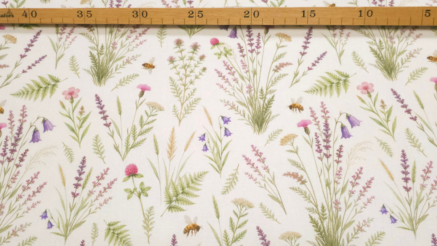 Bomuld Print Blomstret Forår Hvid med grøn