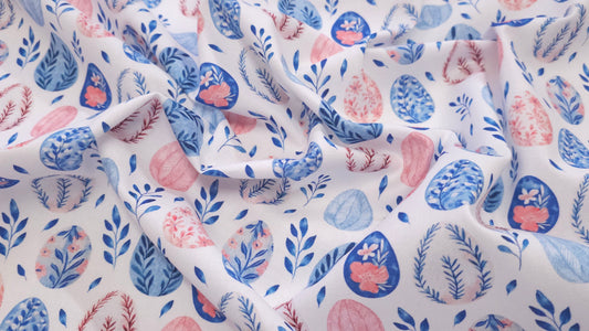 Bomuld Print Påskeæg Hvid med pink/blå