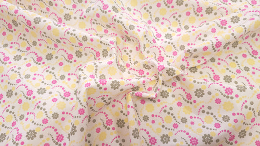 Bomuld Print Blomstret Hvid med gul, pink, grøn