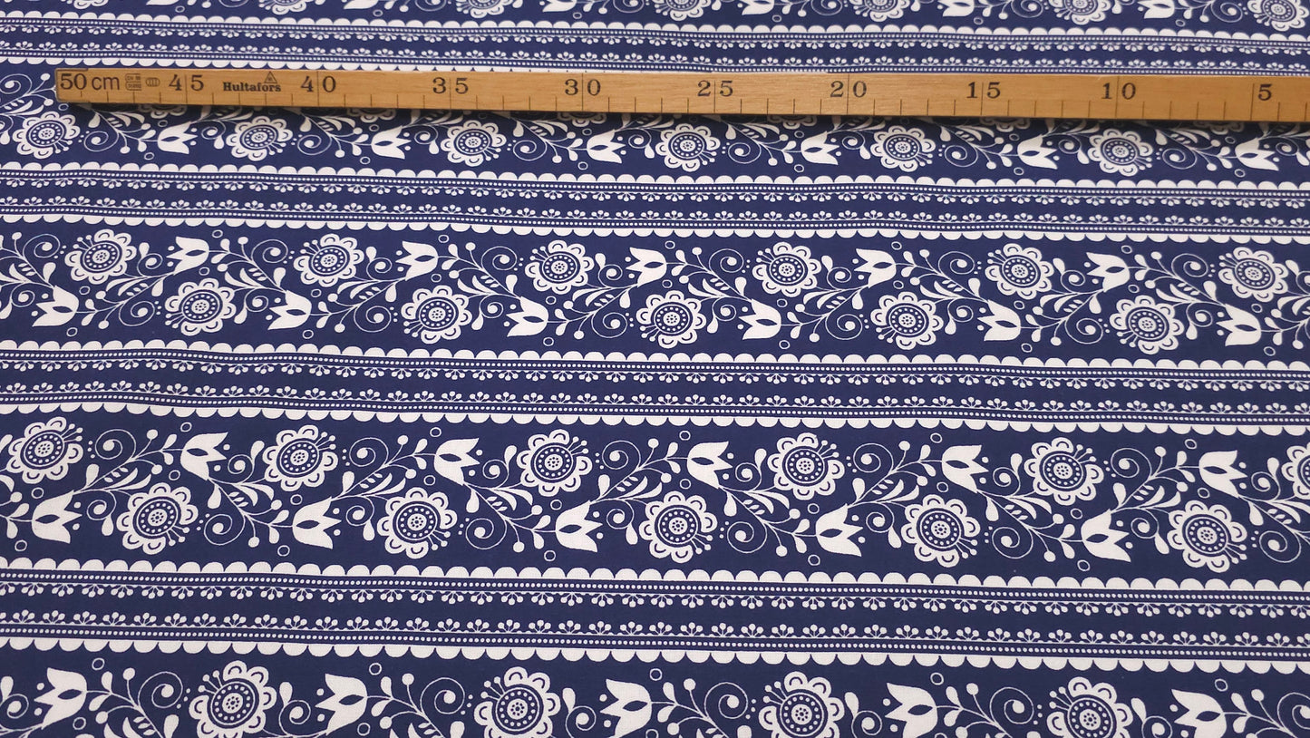Bomuld Print Blomstret Mørkeblå med hvid