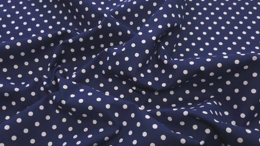 Bomuld Print Polkaprikket Mørkeblå