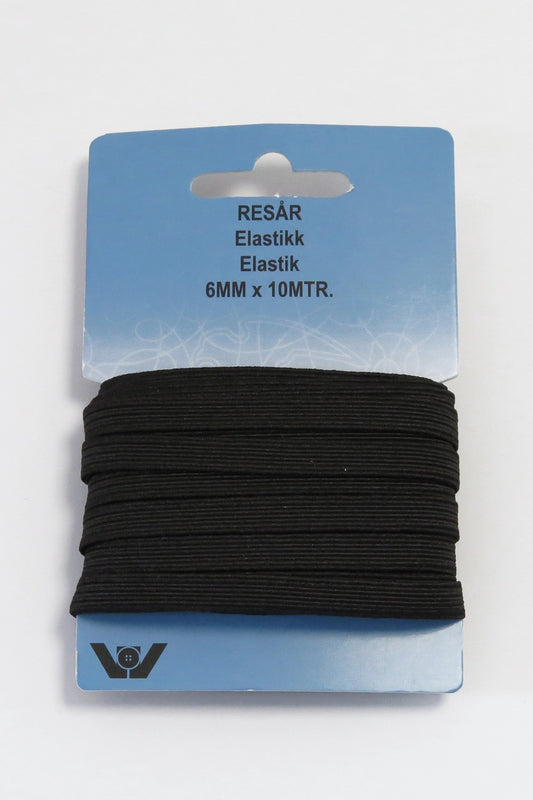 Elastik 6mm 10mtr - Hvid eller sort