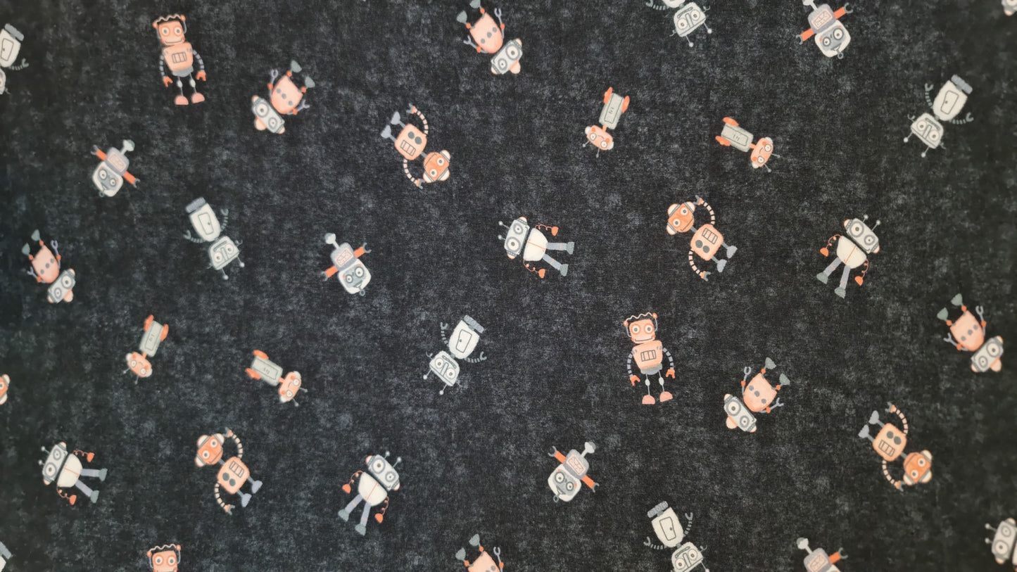 Bomuldsjersey med print - Robotter med sort baggrund