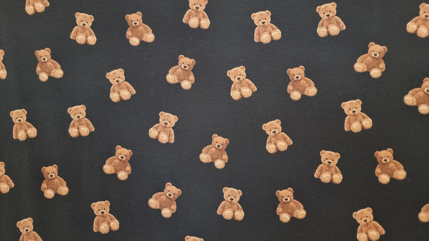 Bomuldsjersey med print - Bamser med sort baggrund