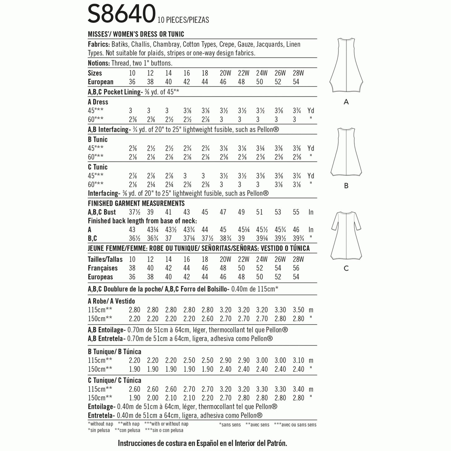 Simplicity Symønster - S8640