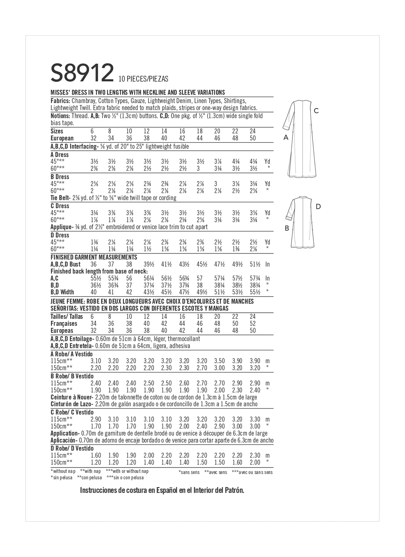 Simplicity Symønster - S8912