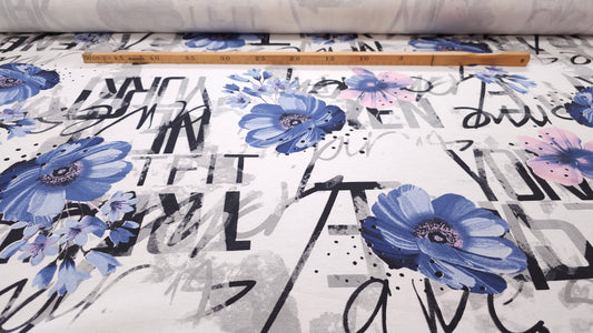 French Terry Blå Blomster