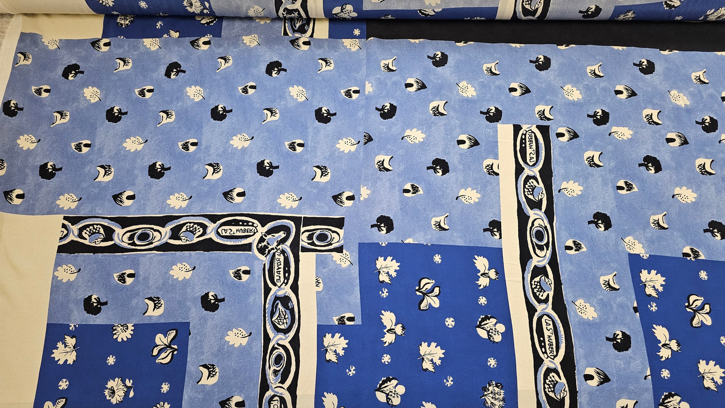 Silke Printed Panel Blå Hvid