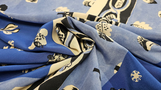 Silke Printed Panel Blå Hvid