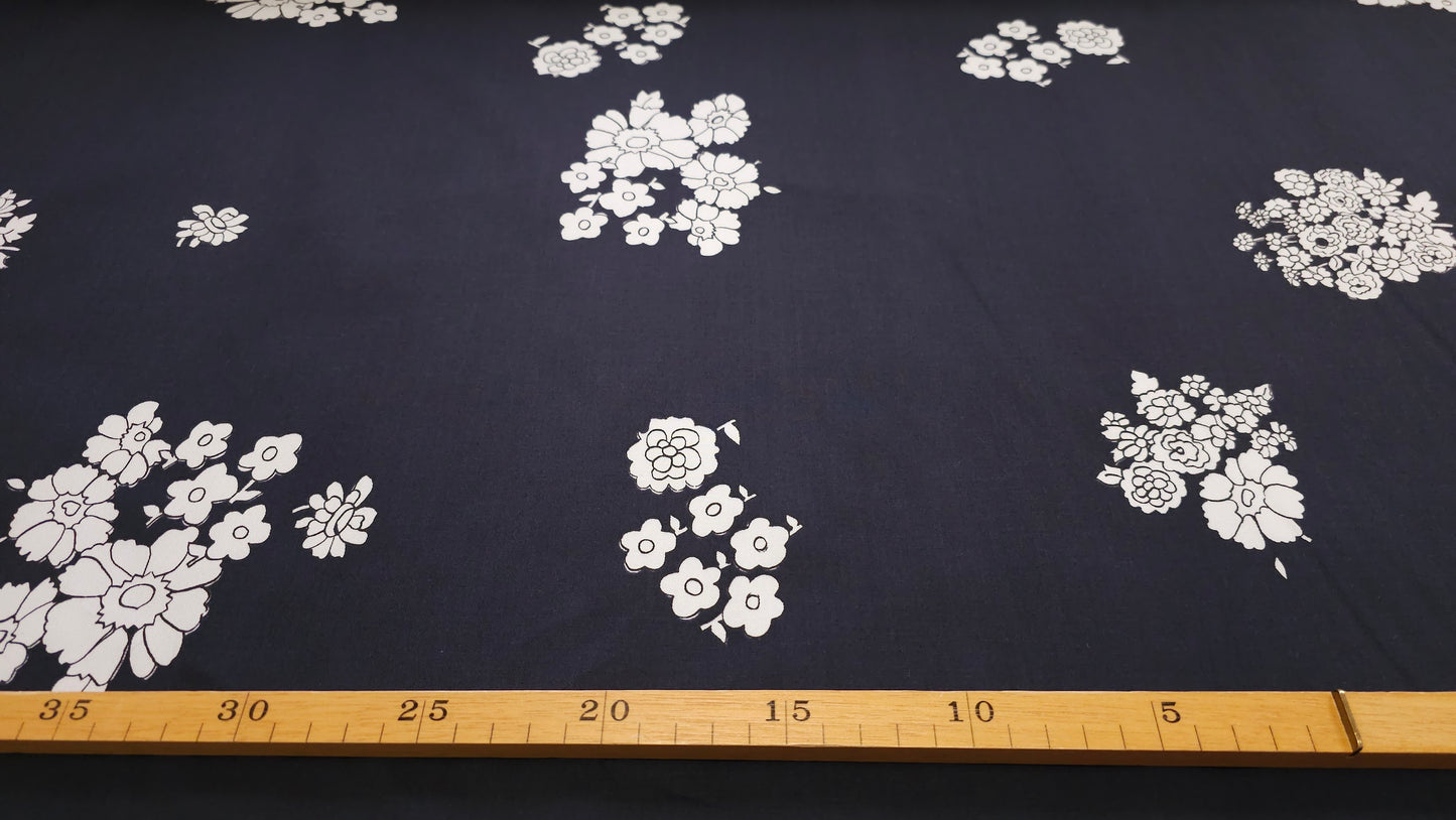 Bomuld Twill Blomstret Mørkeblå