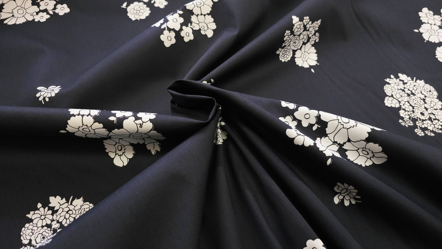 Bomuld Twill Blomstret Mørkeblå