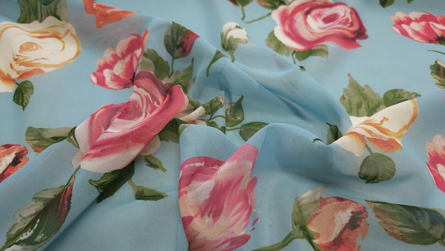 Chiffon Blomstret Blå