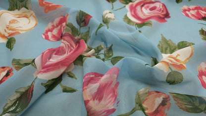 Chiffon Blomstret Blå