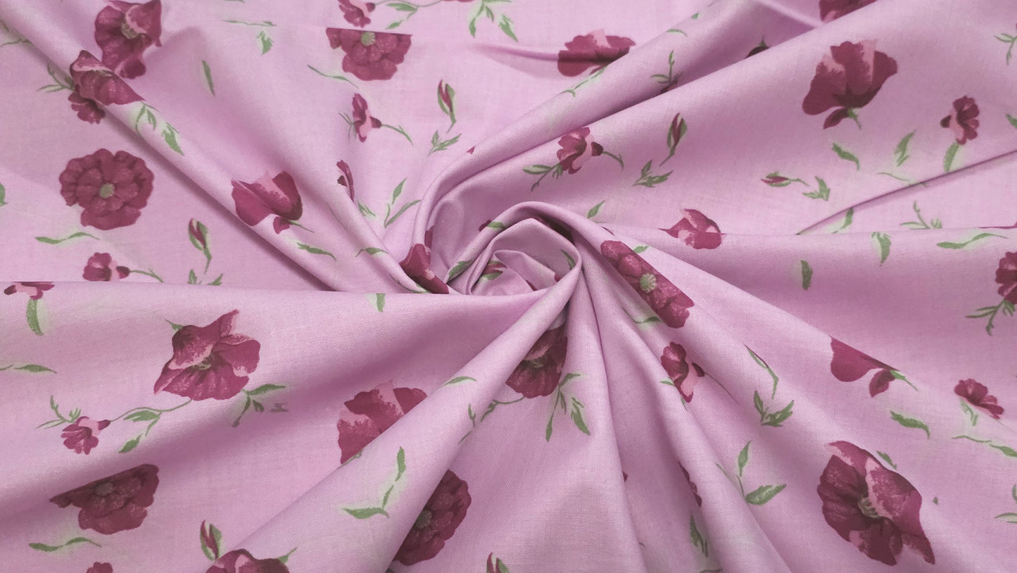 Bomuld Print Blomstret Pink/fuchsia/grøn