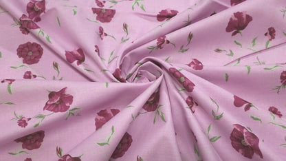 Bomuld Print Blomstret Pink/fuchsia/grøn