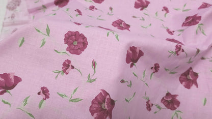 Bomuld Print Blomstret Pink/fuchsia/grøn
