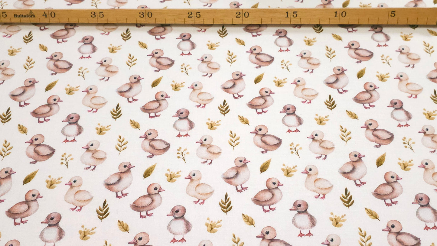 Bomuld Print Påskekyllinger Hvid med pink/grøn