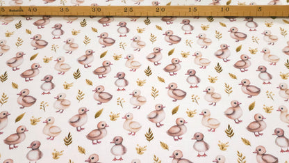 Bomuld Print Påskekyllinger Hvid med pink/grøn