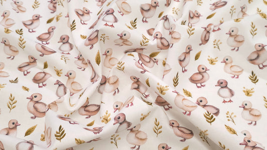 Bomuld Print Påskekyllinger Hvid med pink/grøn