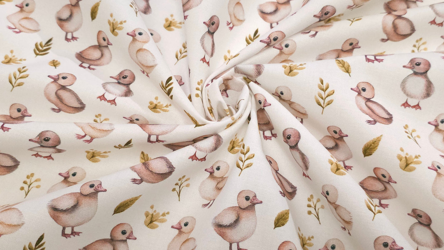 Bomuld Print Påskekyllinger Hvid med pink/grøn