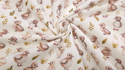 Bomuld Print Påskekyllinger Hvid med pink/grøn