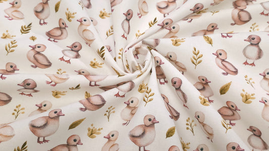 Bomuld Print Påskekyllinger Hvid med pink/grøn