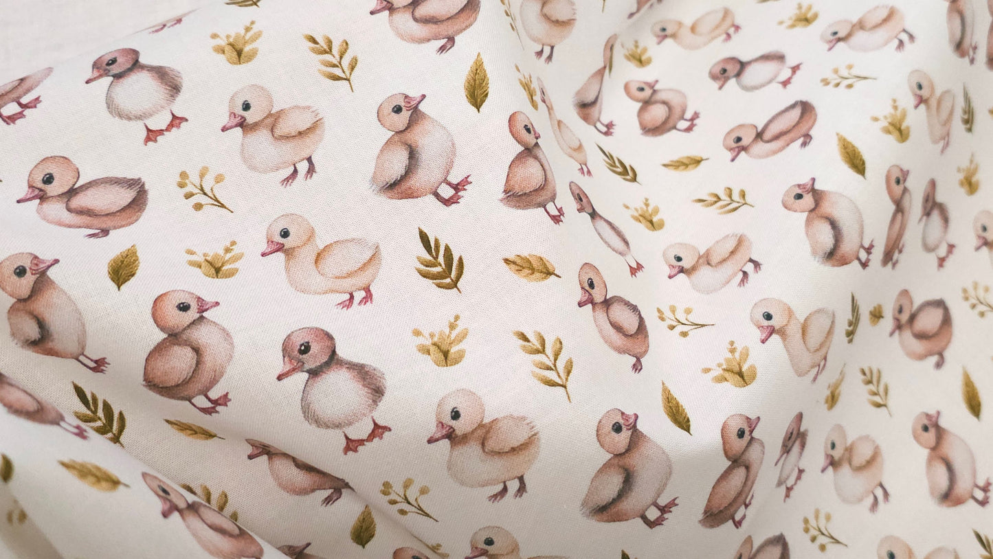 Bomuld Print Påskekyllinger Hvid med pink/grøn