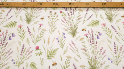 Bomuld Print Blomstret Forår Hvid med grøn