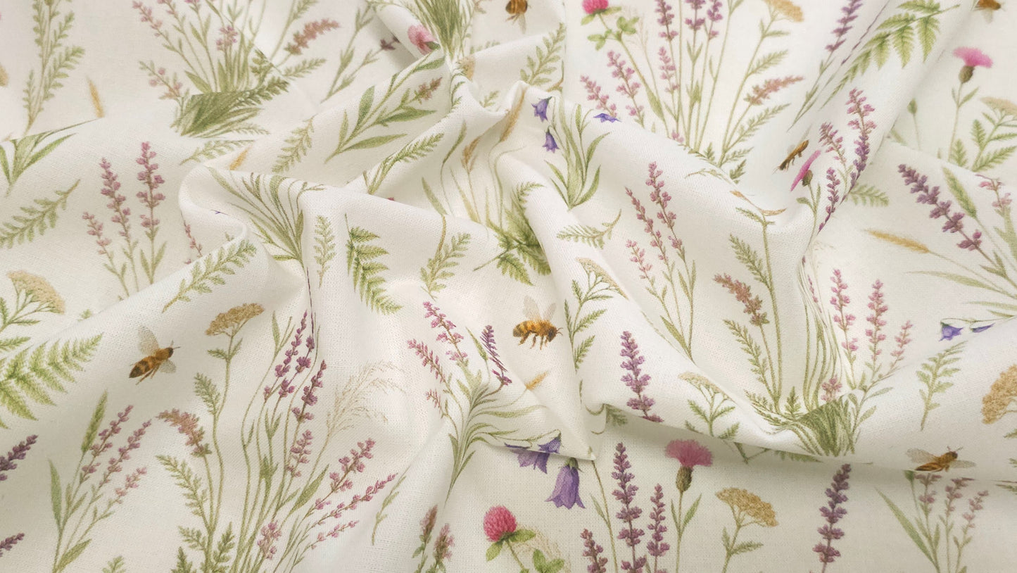 Bomuld Print Blomstret Forår Hvid med grøn