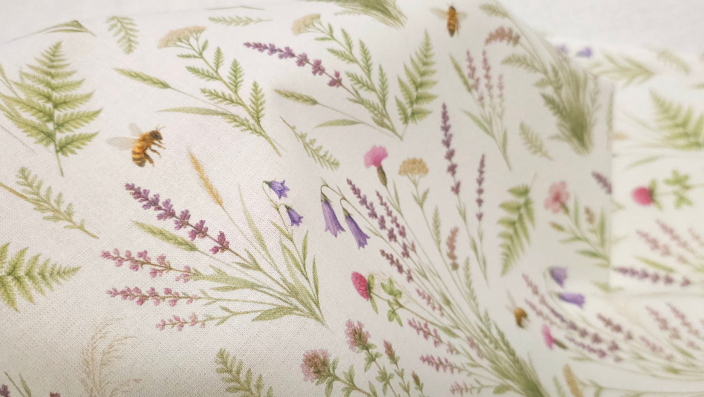 Bomuld Print Blomstret Forår Hvid med grøn