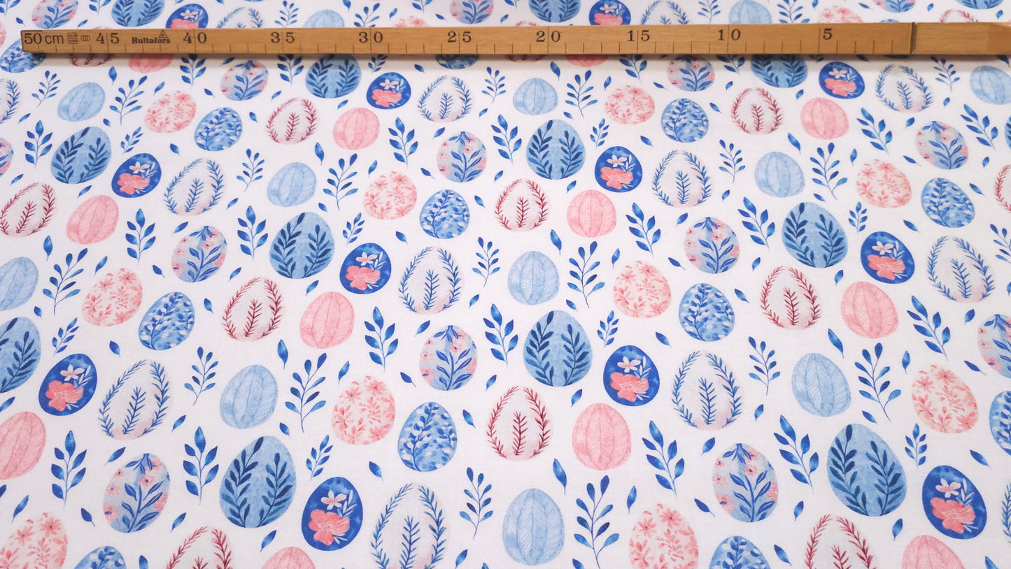 Bomuld Print Påskeæg Hvid med pink/blå