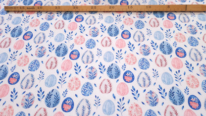 Bomuld Print Påskeæg Hvid med pink/blå