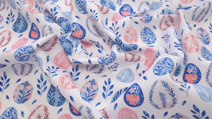 Bomuld Print Påskeæg Hvid med pink/blå