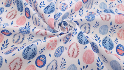 Bomuld Print Påskeæg Hvid med pink/blå