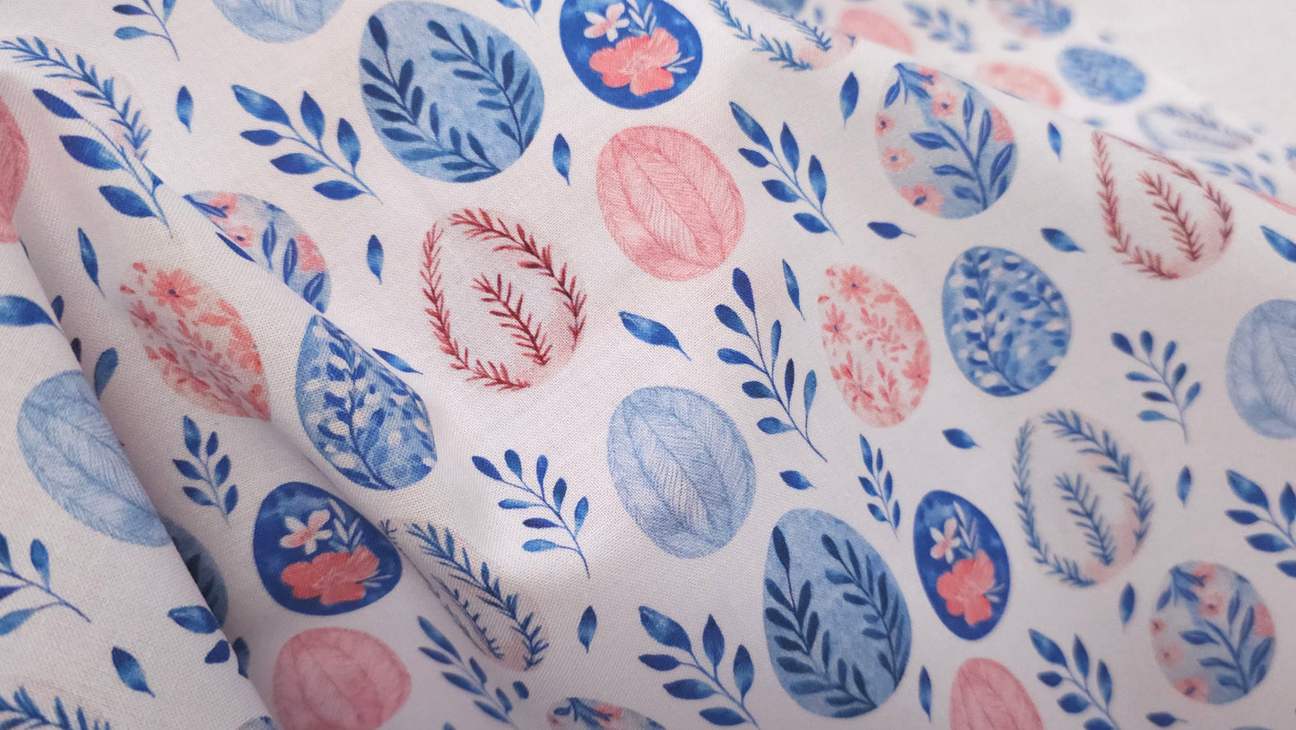 Bomuld Print Påskeæg Hvid med pink/blå