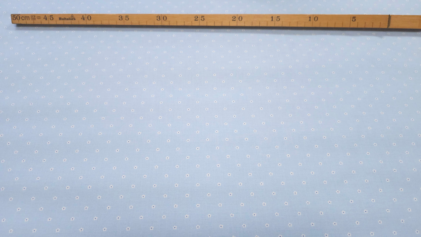 Bomuld Print Blomstret Lyseblå med hvid/blå