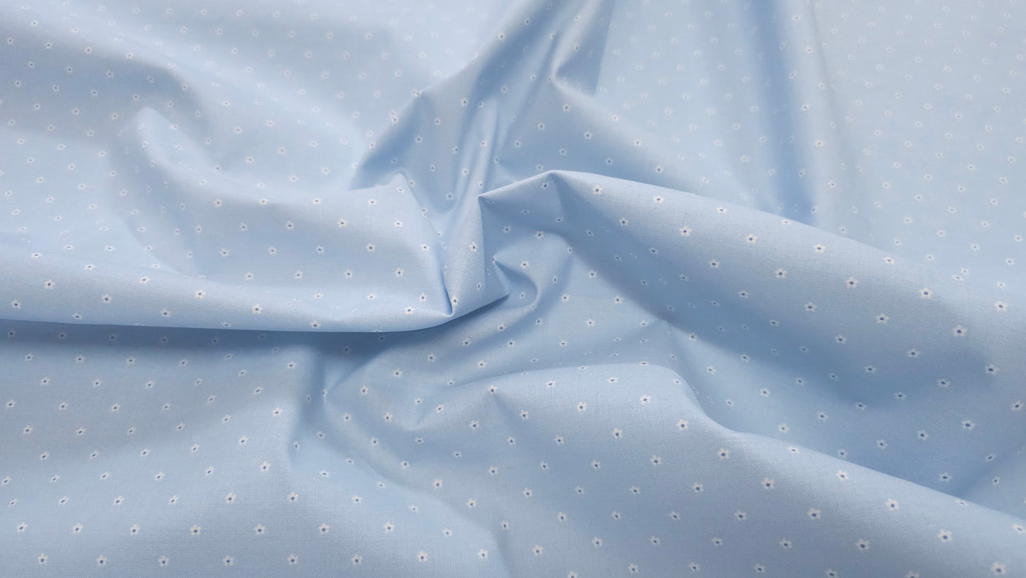 Bomuld Print Blomstret Lyseblå med hvid/blå