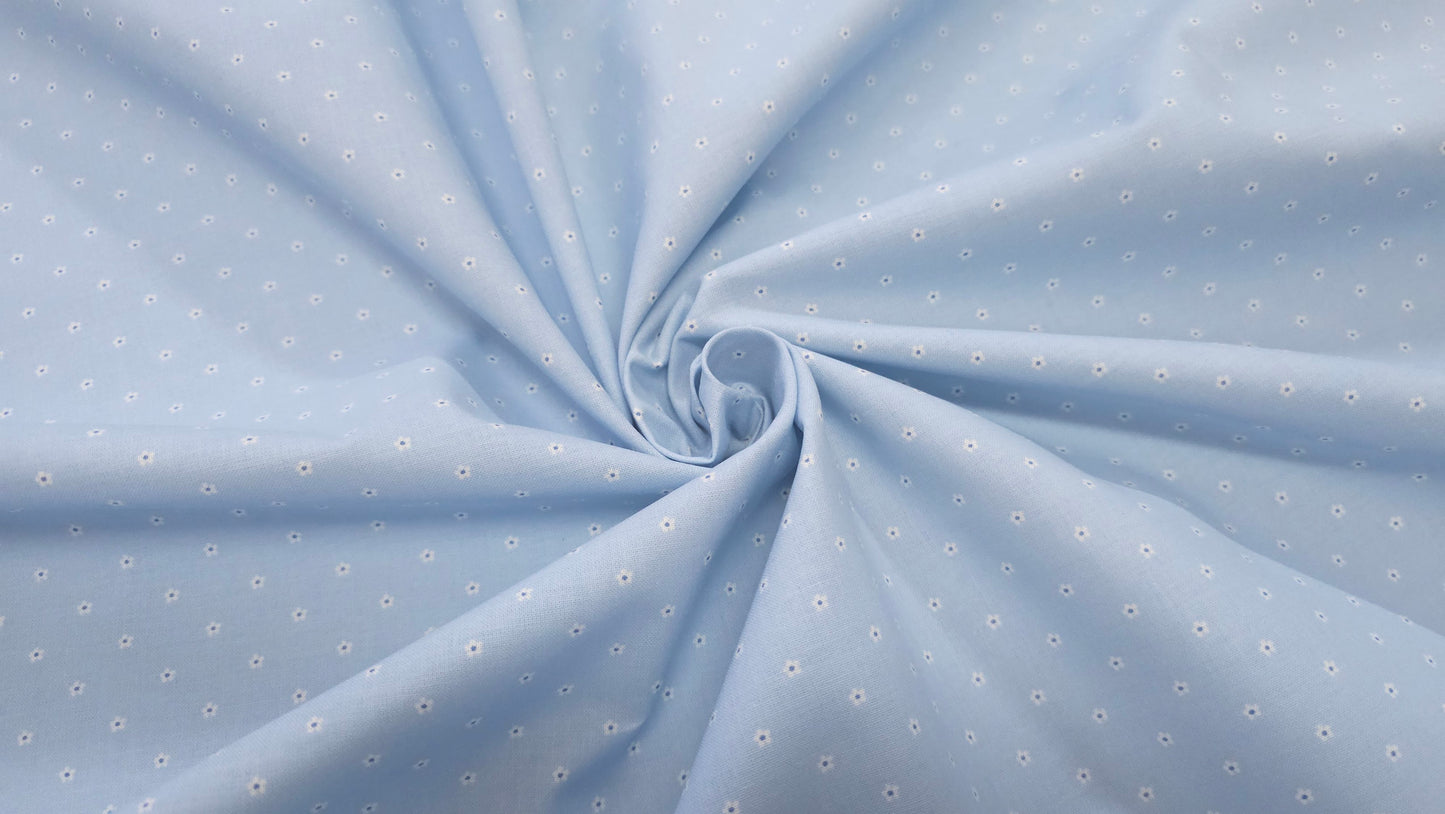 Bomuld Print Blomstret Lyseblå med hvid/blå