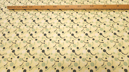 Bomuld Print Blomstret Gul med Sort, hvid, grøn
