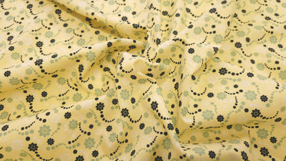 Bomuld Print Blomstret Gul med Sort, hvid, grøn