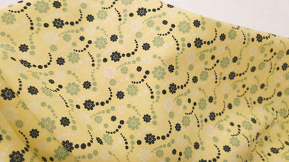 Bomuld Print Blomstret Gul med Sort, hvid, grøn