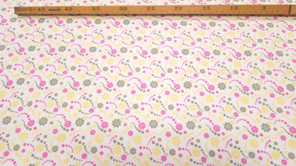 Bomuld Print Blomstret Hvid med gul, pink, grøn