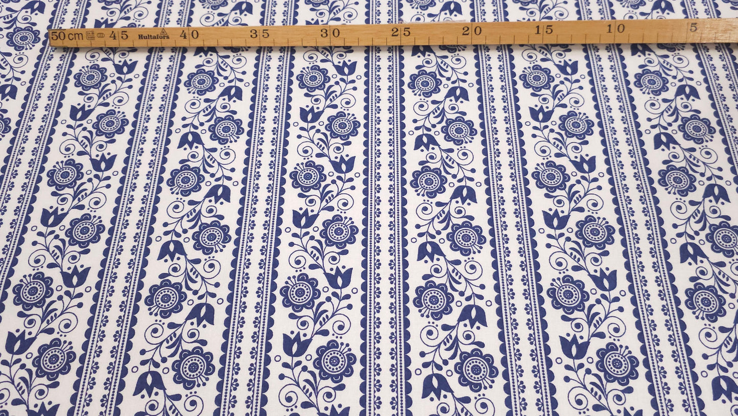 Bomuld Print Blomstret Hvid med mørkeblå