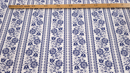 Bomuld Print Blomstret Hvid med mørkeblå