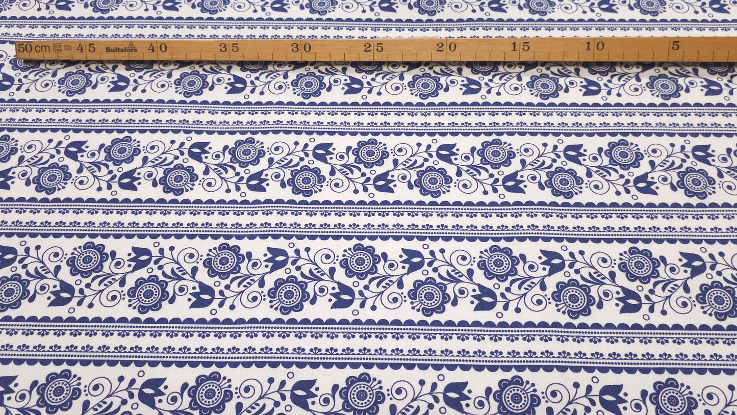 Bomuld Print Blomstret Hvid med mørkeblå