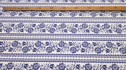 Bomuld Print Blomstret Hvid med mørkeblå