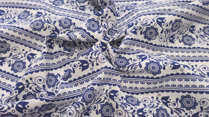 Bomuld Print Blomstret Hvid med mørkeblå