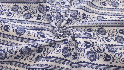 Bomuld Print Blomstret Hvid med mørkeblå